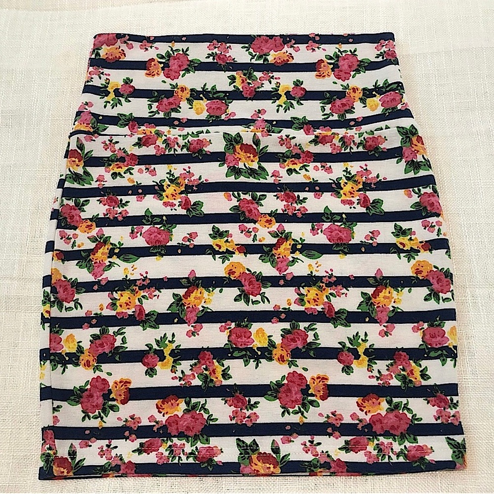 Striped floral mini skirt